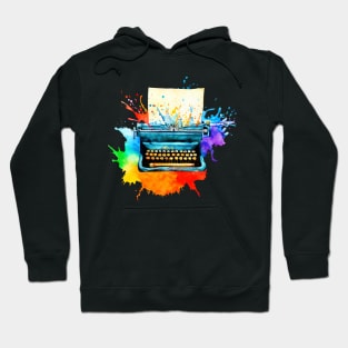 Watercolor Typewriter Writing Gift for Writer Creative Retro Hoodie